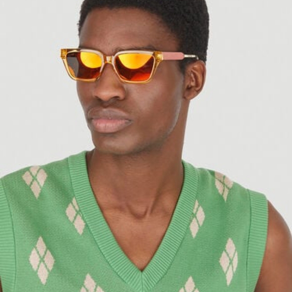 💯 - New  Authentic Gucci Orange Mirror Rectangular Men's Sunglasses GG0975S … - Picture 4 of 17